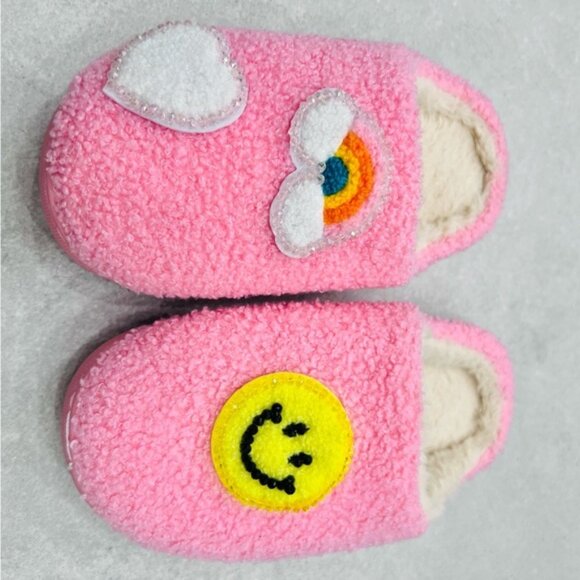 BARI LYNN slippers pink boucle w/patches - Picture 1 of 4